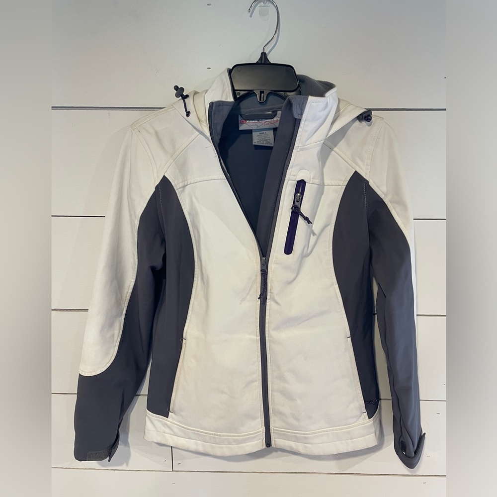 Free Country Women’s Rain Jacket Hooded - grey white purple